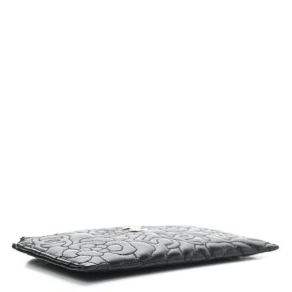 Chanel Lambskin Camellia Embossed Classic Zip Pouch Black 4 of 7