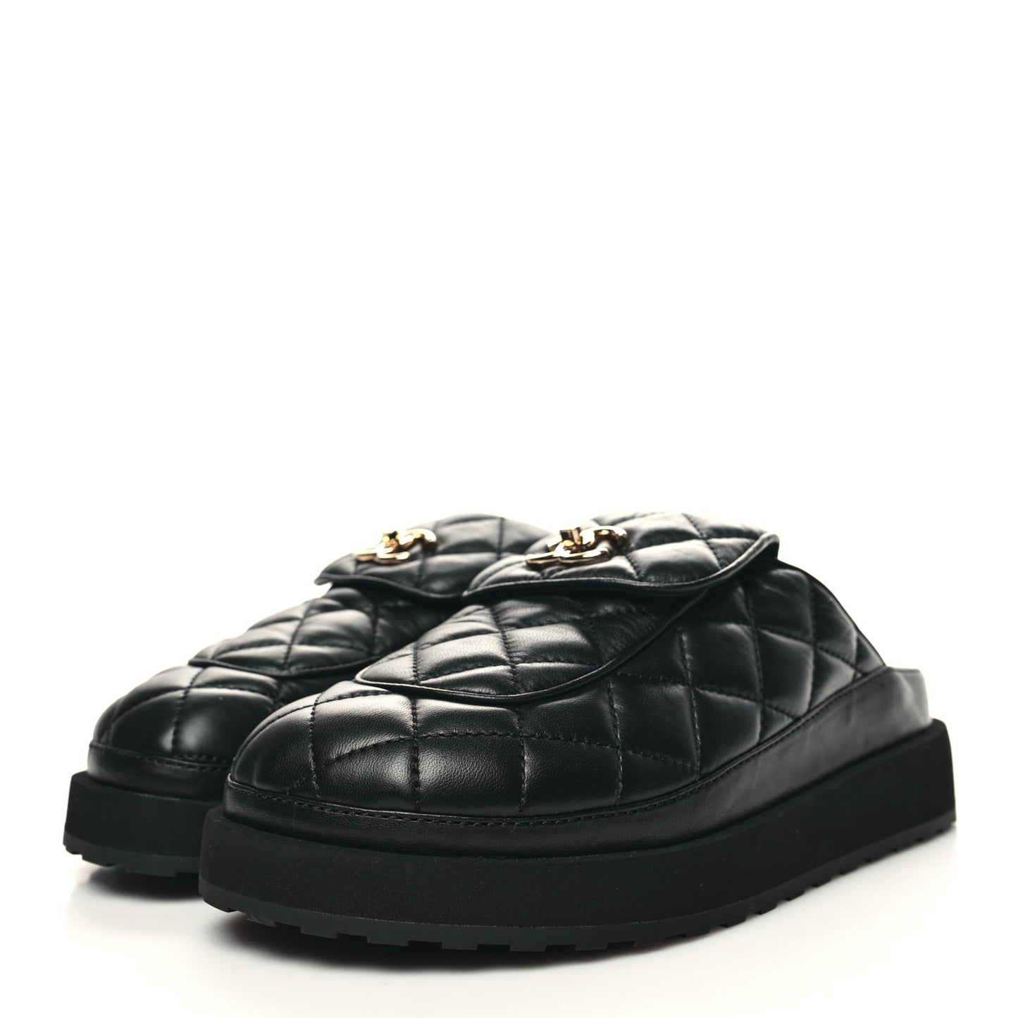 Lambskin Quilted CC Turnlock Mules 39.5 Black