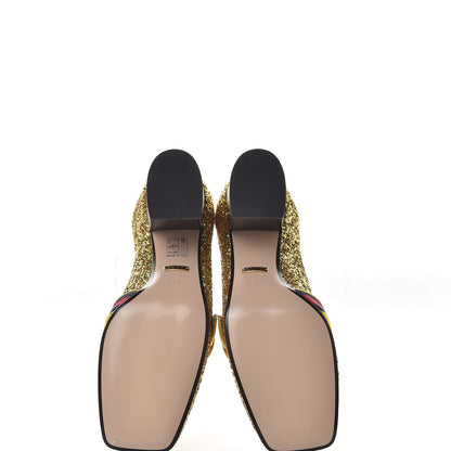 Gucci Glitter Nappa Web Peyton 75mm Loafer Pumps 38.5 Oro Vecchio 7 of 11
