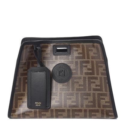 Fendi Glazed Fabric Vitello Century FF 1974 Stamp Patch Mini Peekaboo Defender Cover Mogano Panna Black 1 of 12