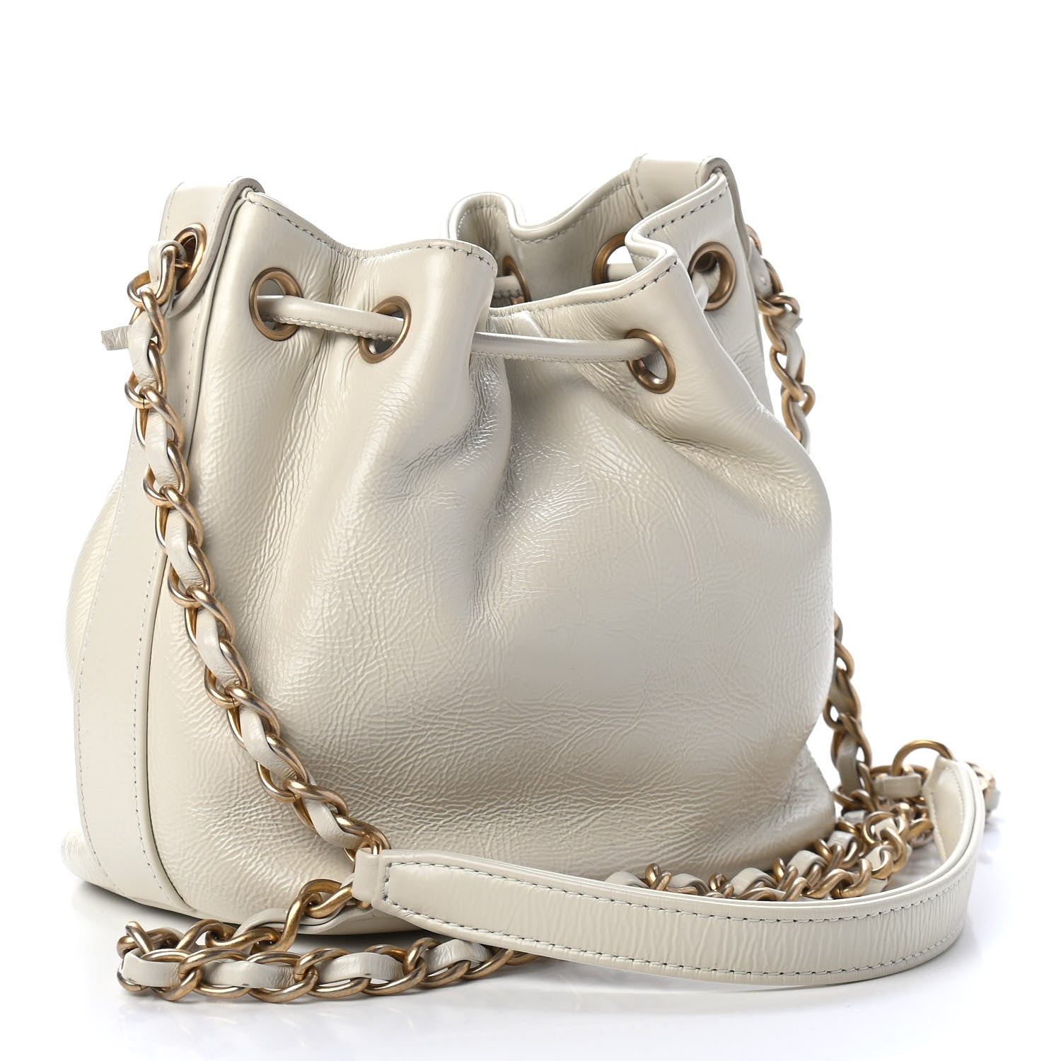 Chanel Shiny Aged Calfskin CC Chain Mini Drawstring Bag White 2 of 4