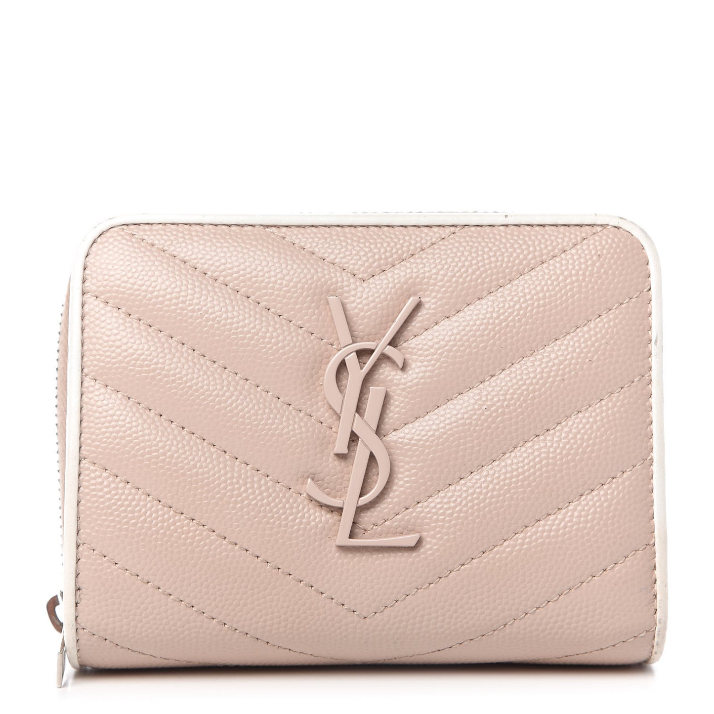 Grain De Poudre Matelasse Monogram Compact Zip Around Wallet Pale Pink