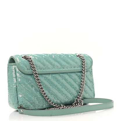 Gucci Sequin Matelasse Small GG Marmont Shoulder Bag Water Green Verde Chiaro Light Water Green 2 of 8