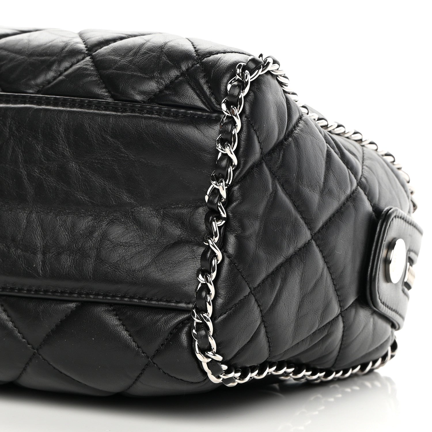Chanel Crumpled Calfskin Quilted Chain All Over Shoulder Bag Black 10 of 10