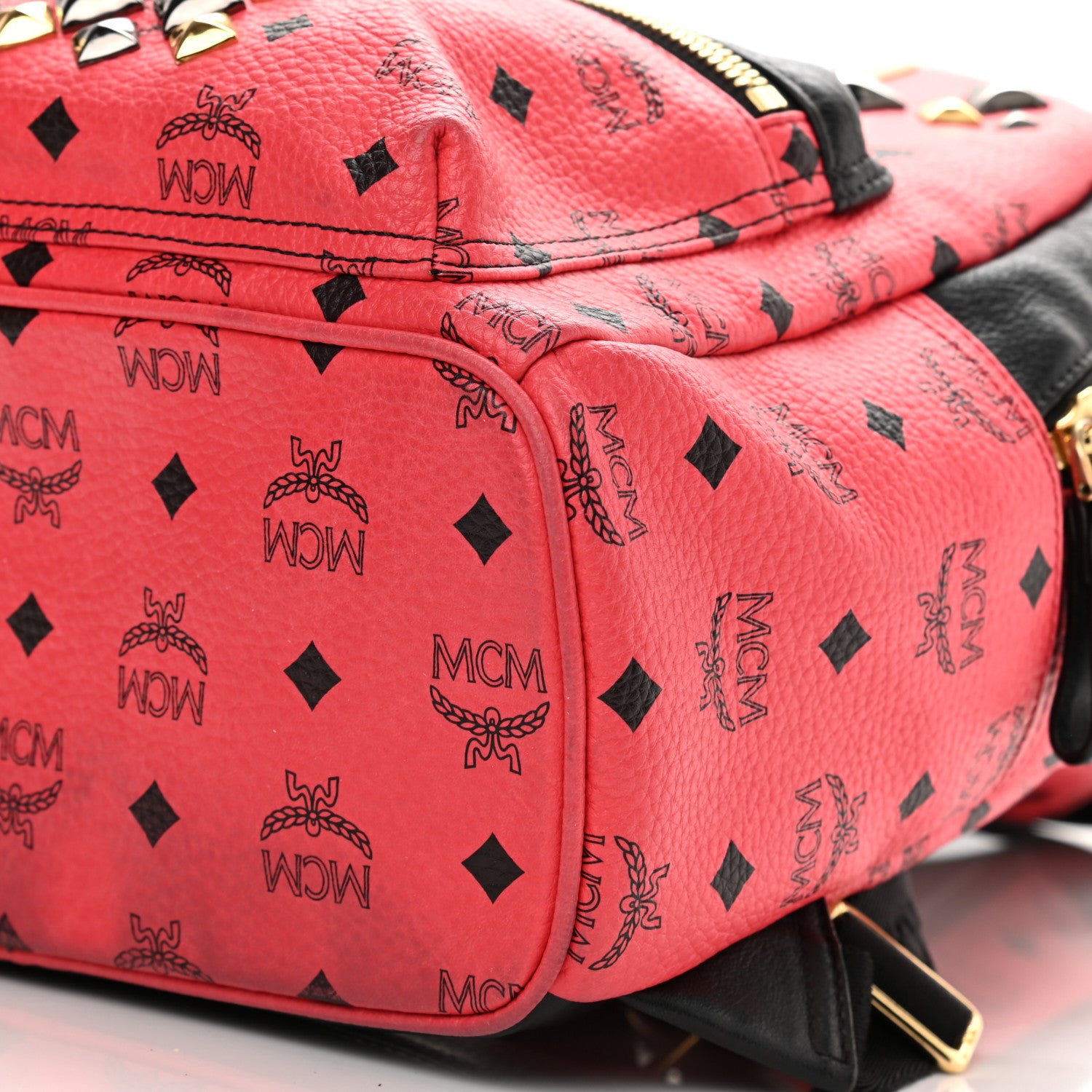 MCM Visetos Studded Colorblock Small Stark Brock Backpack Coral Black 10 of 12