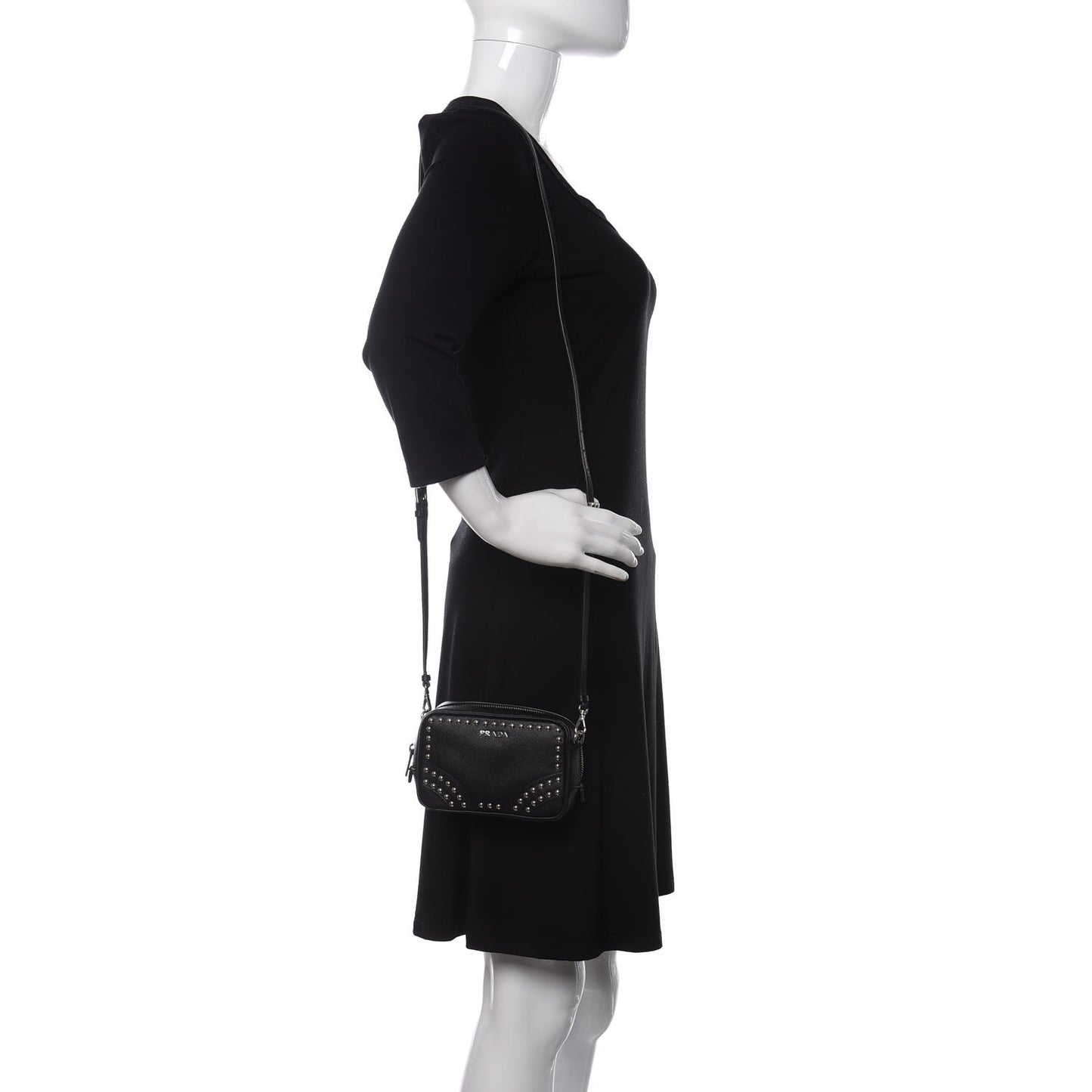 Saffiano Studded Mini Camera Crossbody Black