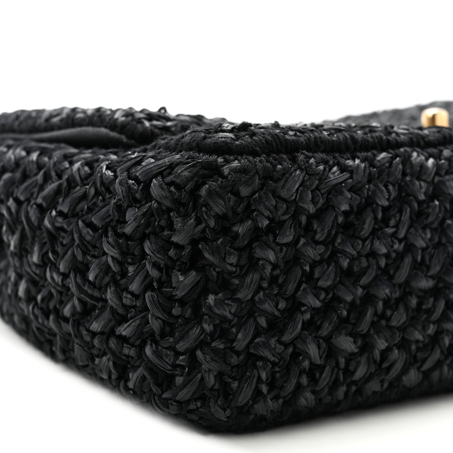 Raffia Crochet Paris Greece Medium Flap Bag Black