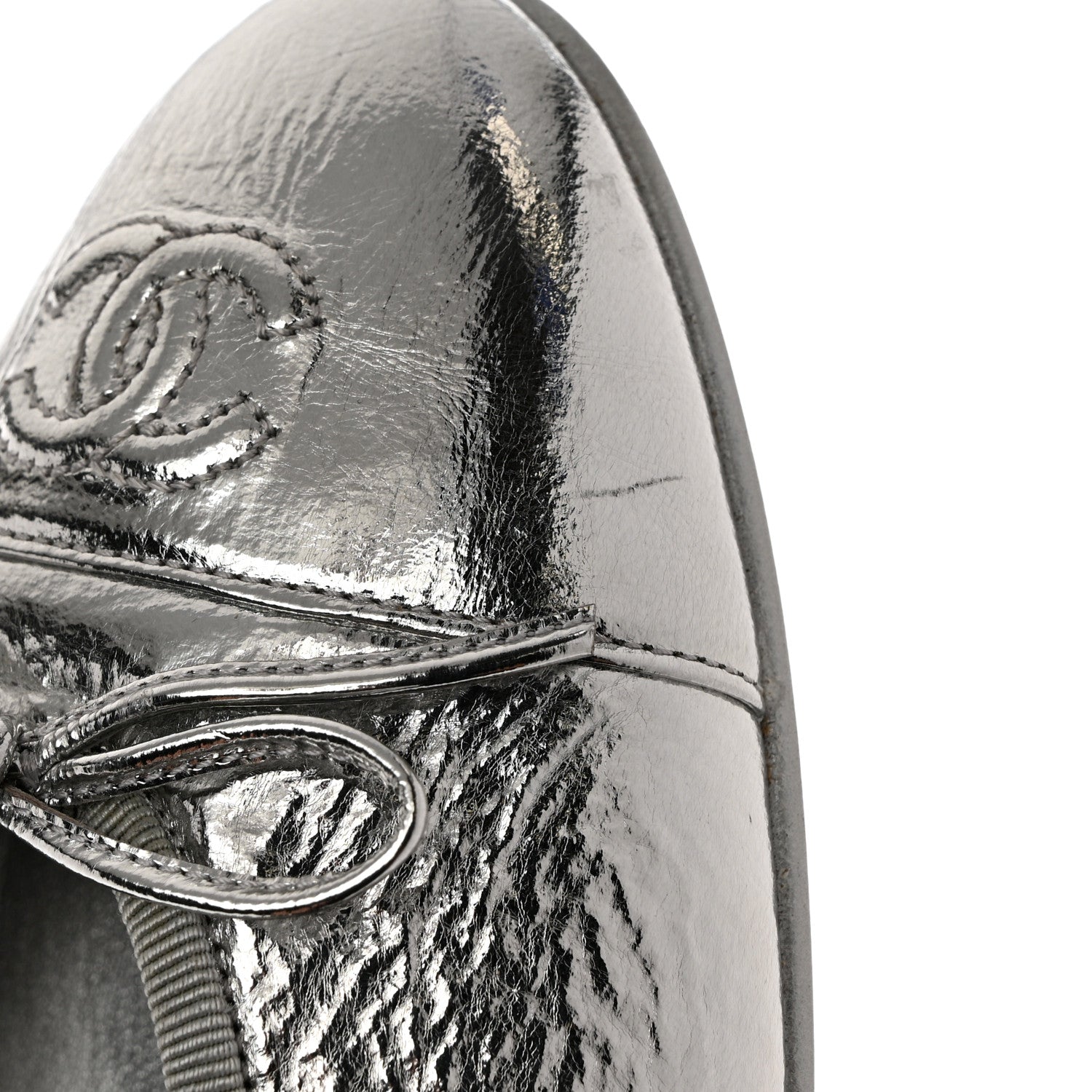 Chanel Metallic Aged Calfskin Cap Toe CC Ballerina Flats 40.5 Silver 9 of 15