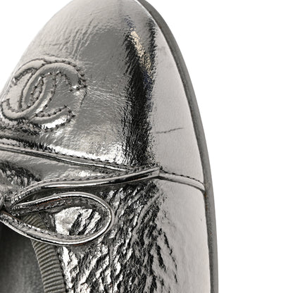 Chanel Metallic Aged Calfskin Cap Toe CC Ballerina Flats 40.5 Silver 9 of 15