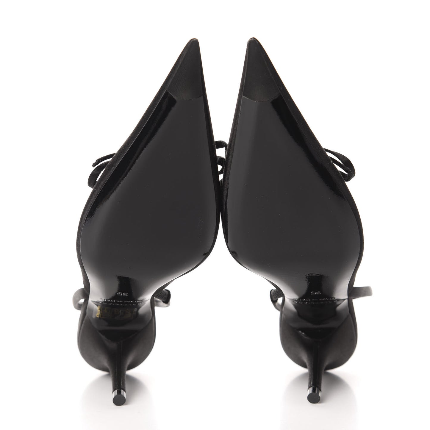 Satin Pointed Toe Knife Slingback Mules 35 Black