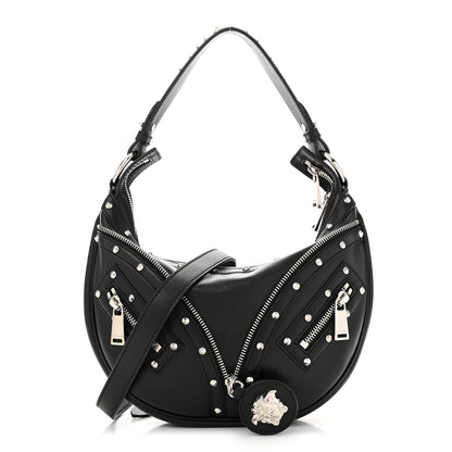 Versace Calfskin Studded Small Repeat Zip Hobo Black 1 of 9