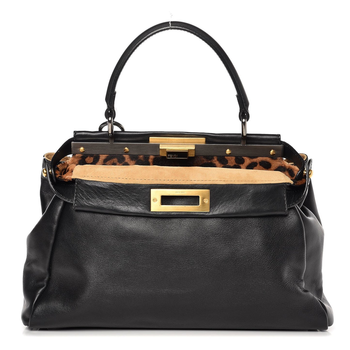 Calfskin Calf Hair Leopard Print Medium Peekaboo Iconic Satchel Black