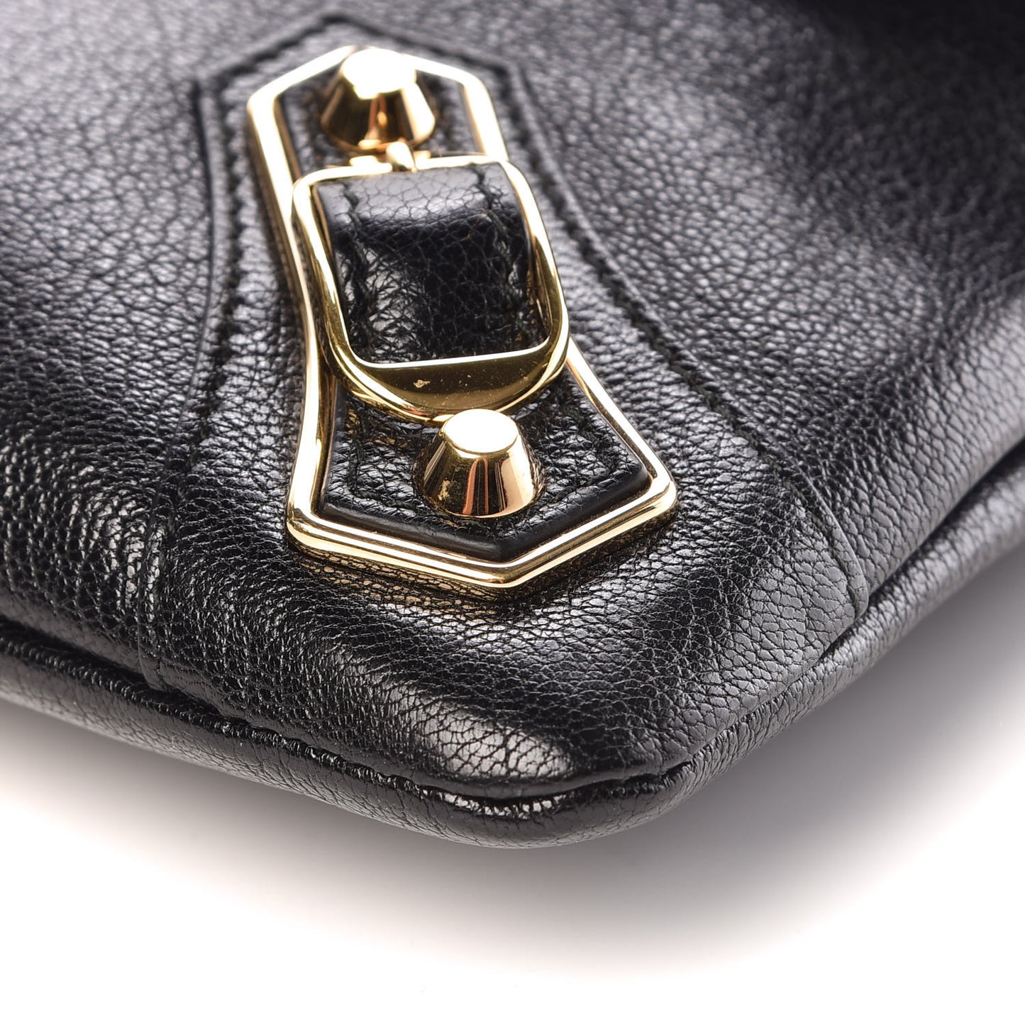 Chevre Gold Metallic Edge Hardware Envelope Clutch Black