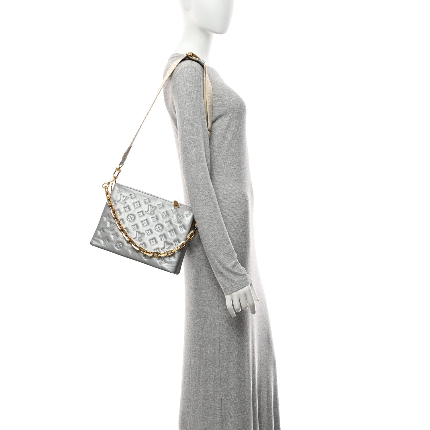 Louis Vuitton Metallic Lambskin Embossed Monogram Coussin PM Silver 2 of 9
