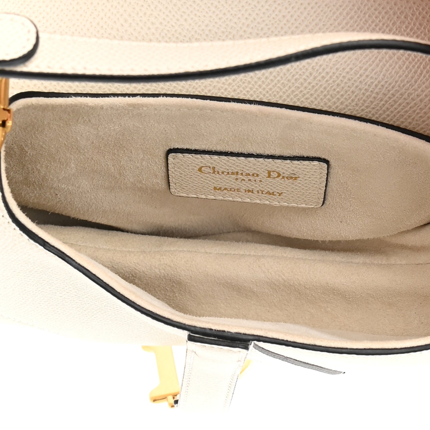 Grained Calfskin Mini Saddle Bag White