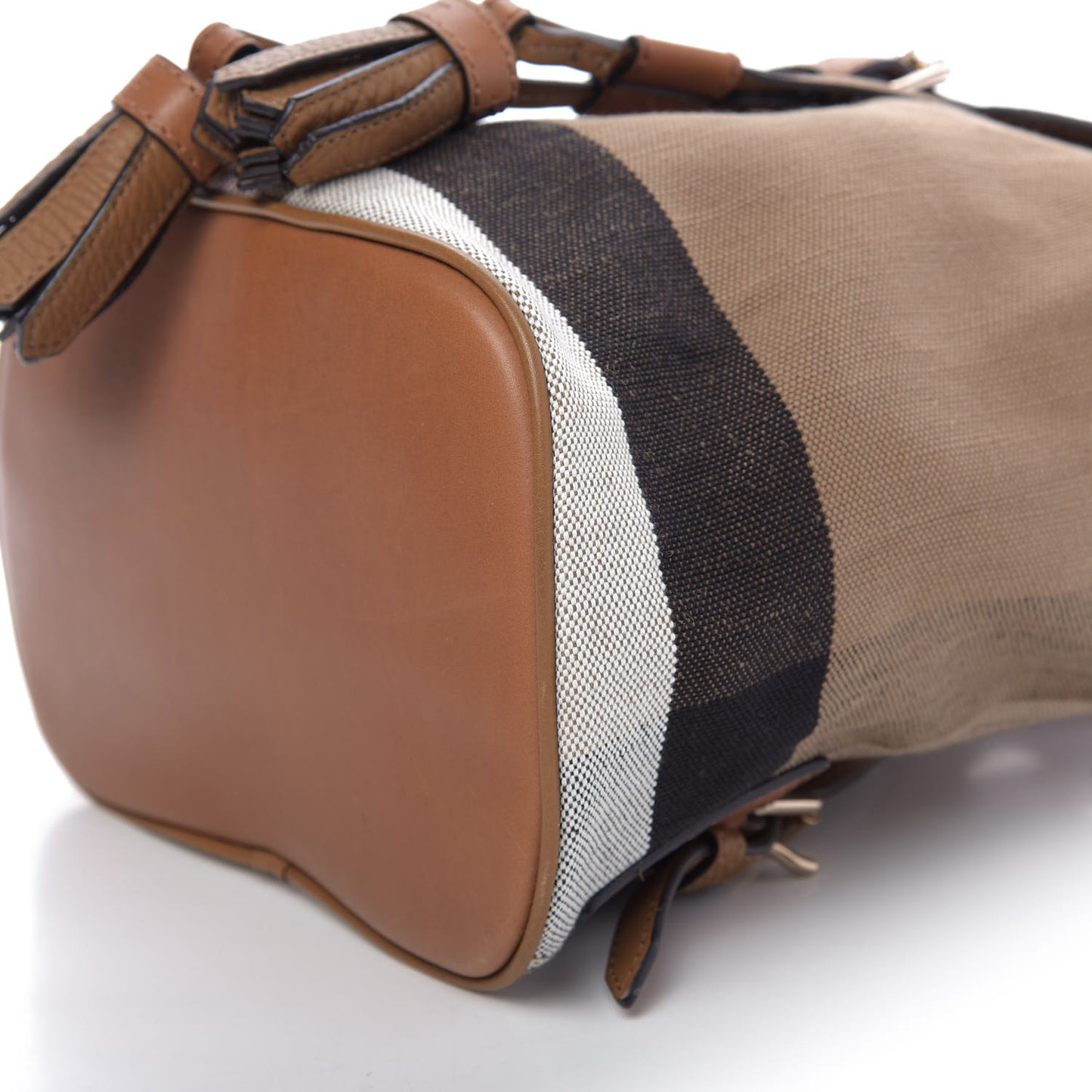 Grainy Calfskin Jute Mega Check Girl's Mini Backpack Sand