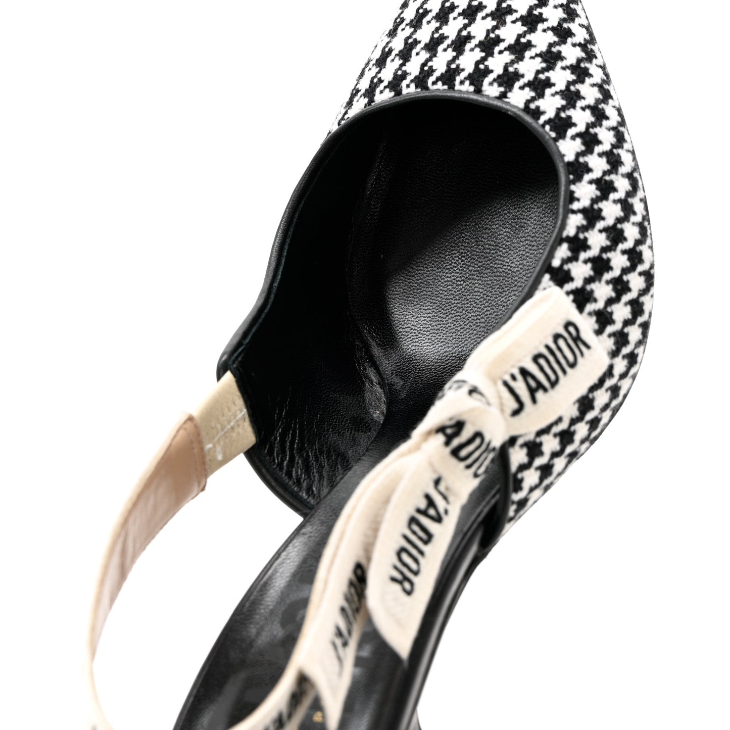 Wool Ribbon Houndstooth J'Adior Slingback 65mm Pumps 40 Black White