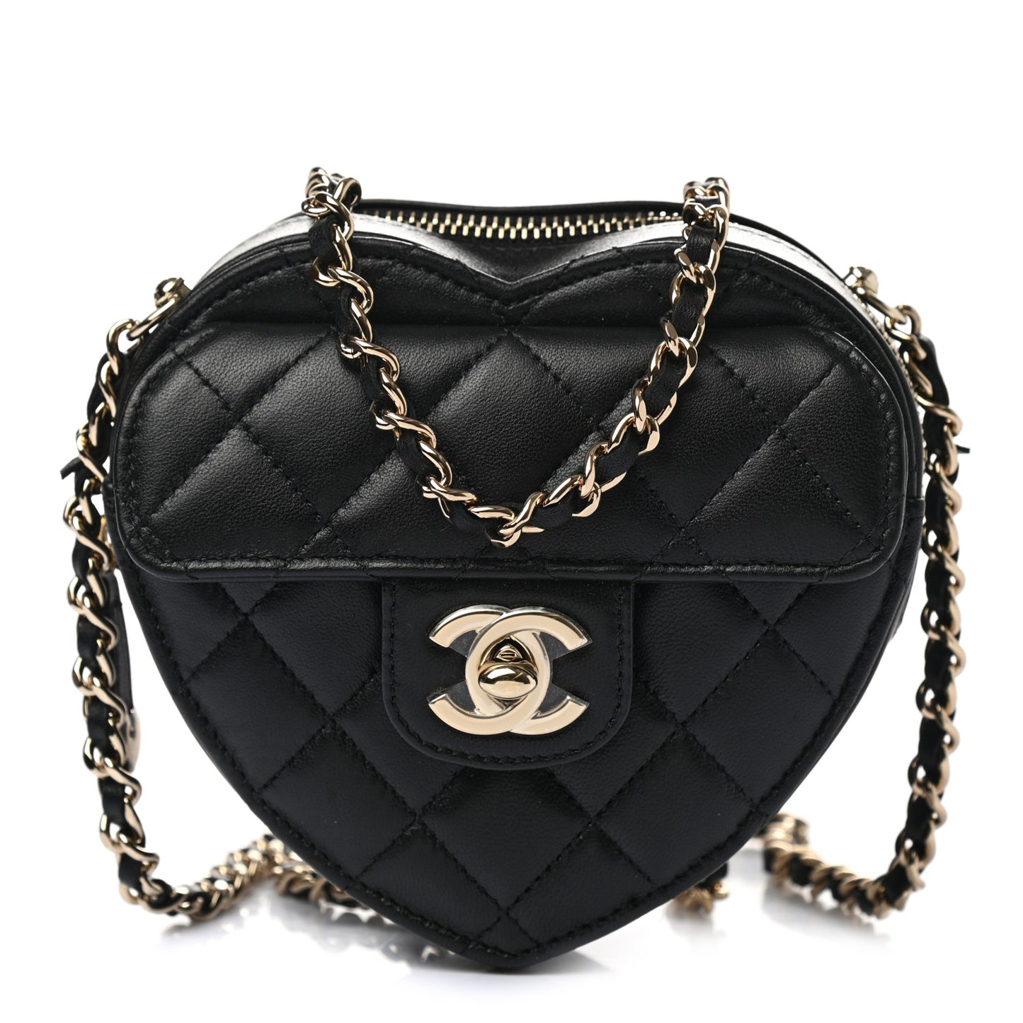 Lambskin Quilted CC In Love Heart Clutch With Chain Black