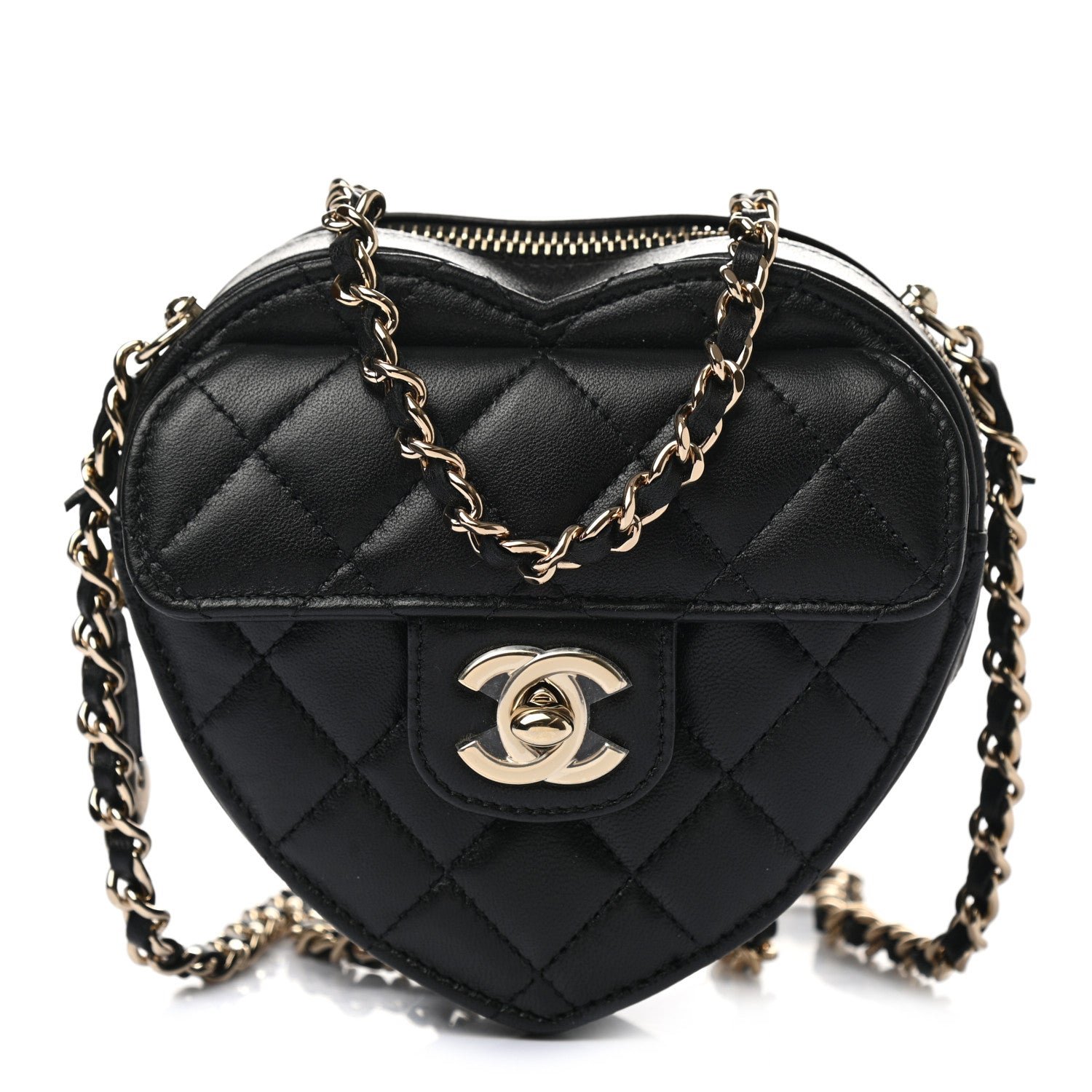 Chanel Lambskin Quilted CC In Love Heart Clutch With Chain Black 1 of 11