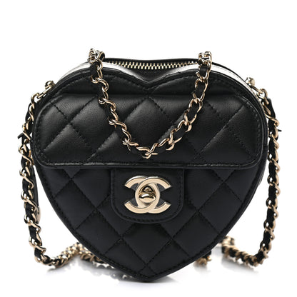 Chanel Lambskin Quilted CC In Love Heart Clutch With Chain Black 1 of 11