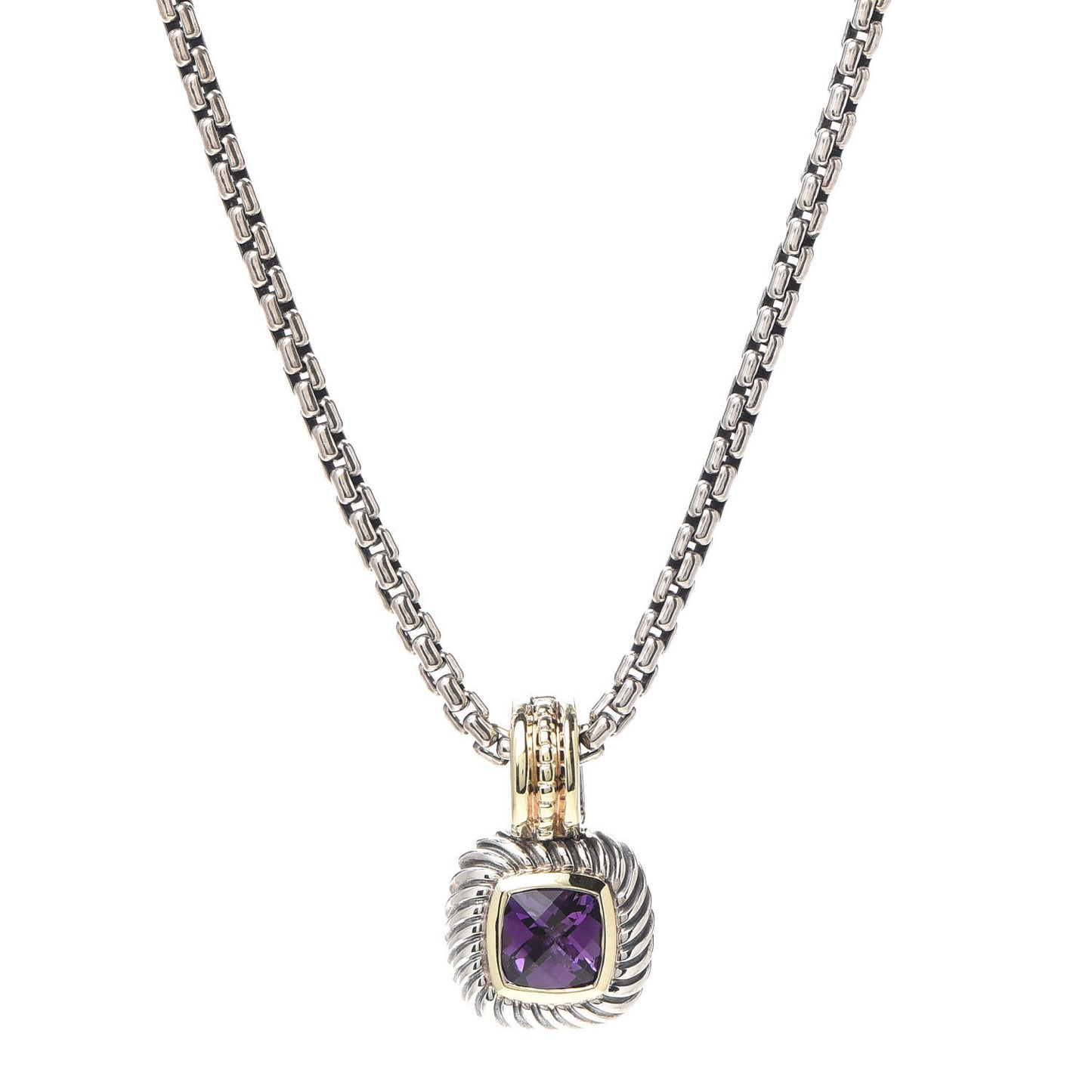 Sterling Silver 18K Yellow Gold Amethyst 7mm Albion Enhancer Pendant Necklace