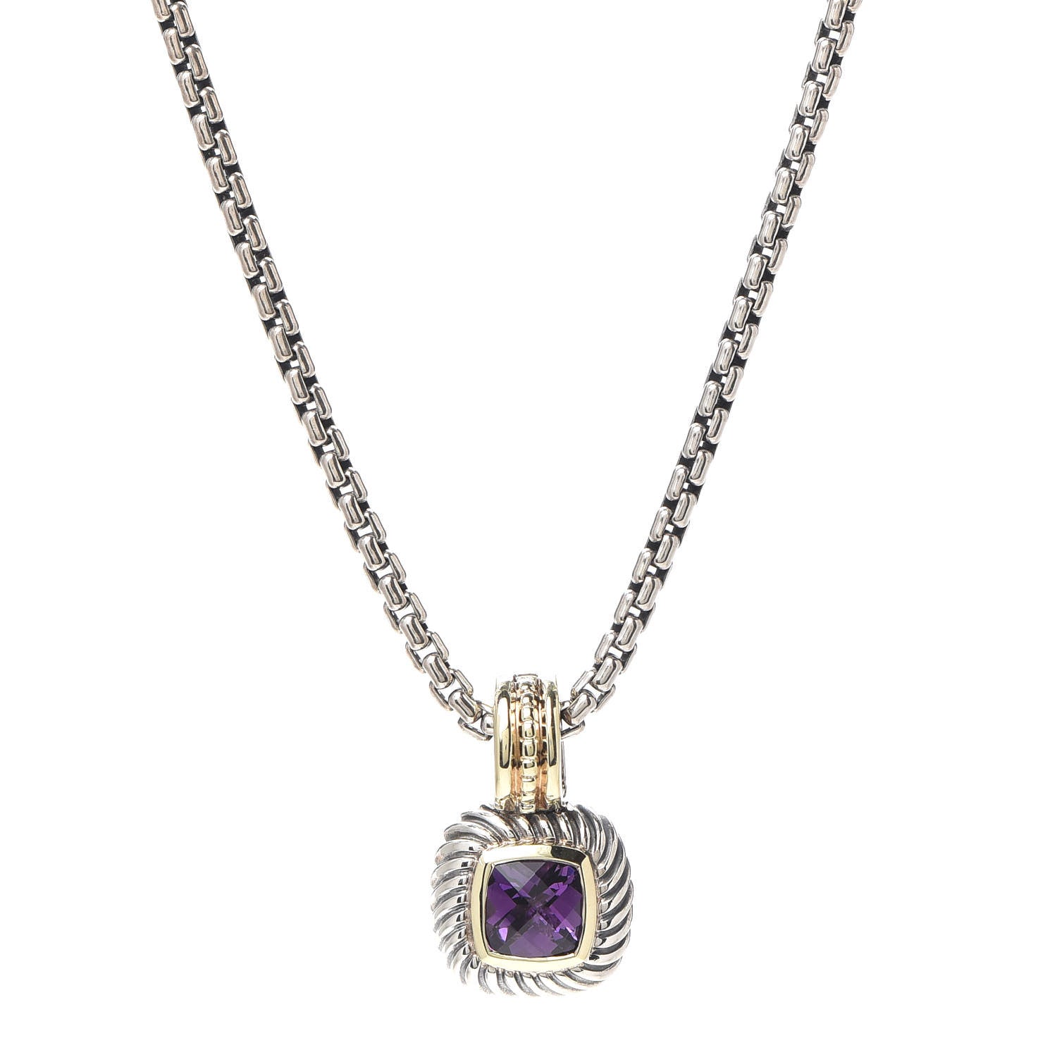 David Yurman Sterling Silver 18K Yellow Gold Amethyst 7mm Albion Enhancer Pendant Necklace 1 of 5