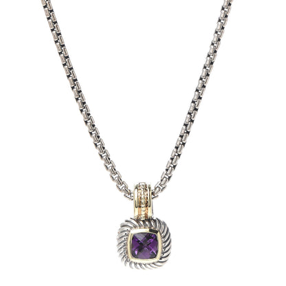David Yurman Sterling Silver 18K Yellow Gold Amethyst 7mm Albion Enhancer Pendant Necklace 1 of 5