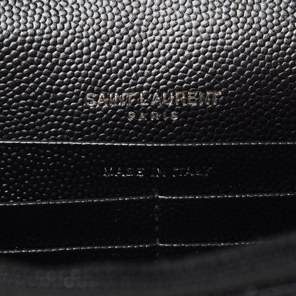 Saint Laurent Grain De Poudre Matelasse Chevron Monogram Envelope Chain Wallet Black 6 of 9