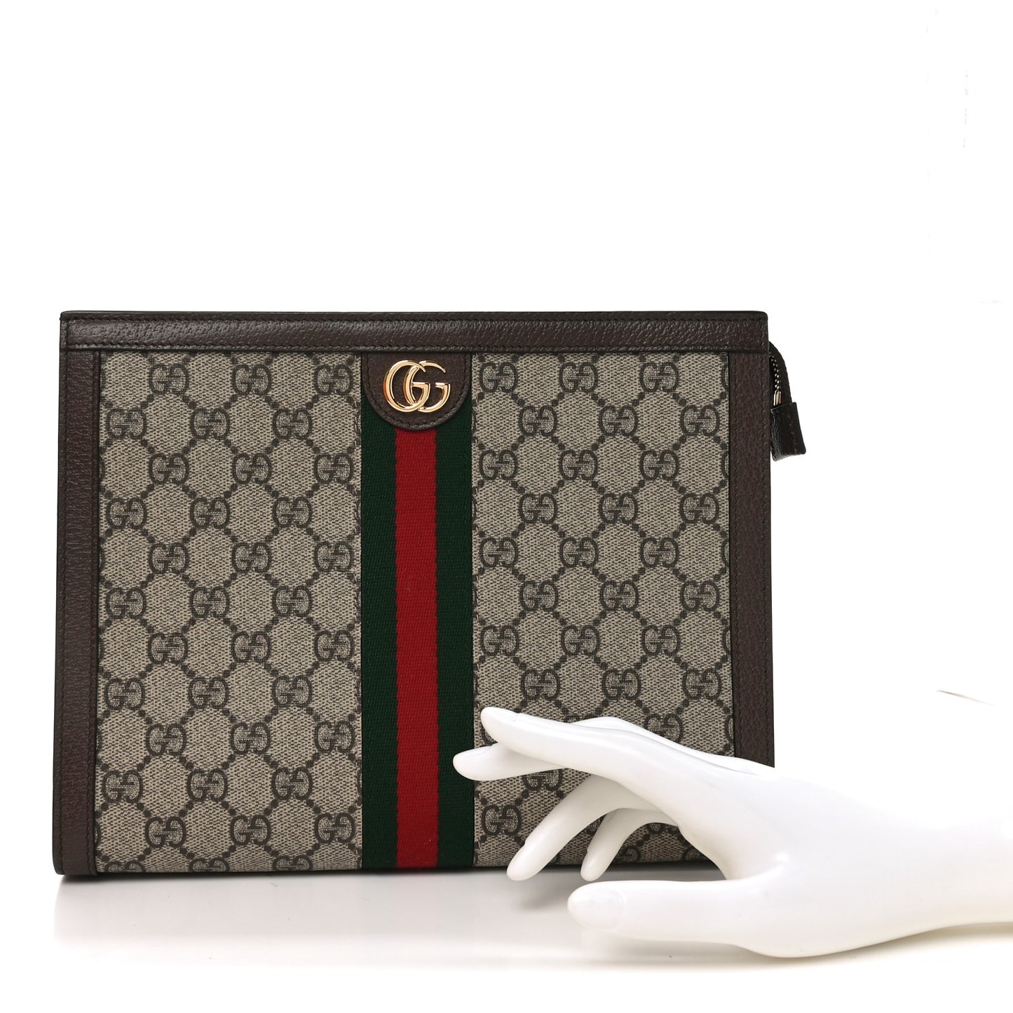 GG Supreme Monogram Web Ophidia Pouch Brown