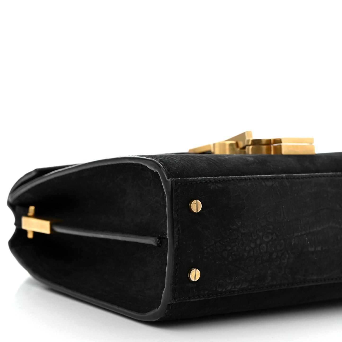 Nubuk Crocodile Embossed Mini Classic Monogram Cassandra Top Handle Black