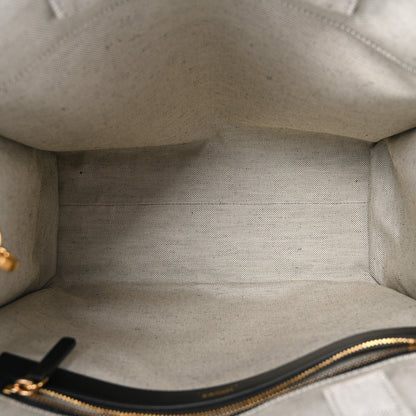 Versace Canvas Calfskin Studded Large Logo Tote Bag Ecru Black 5 of 10