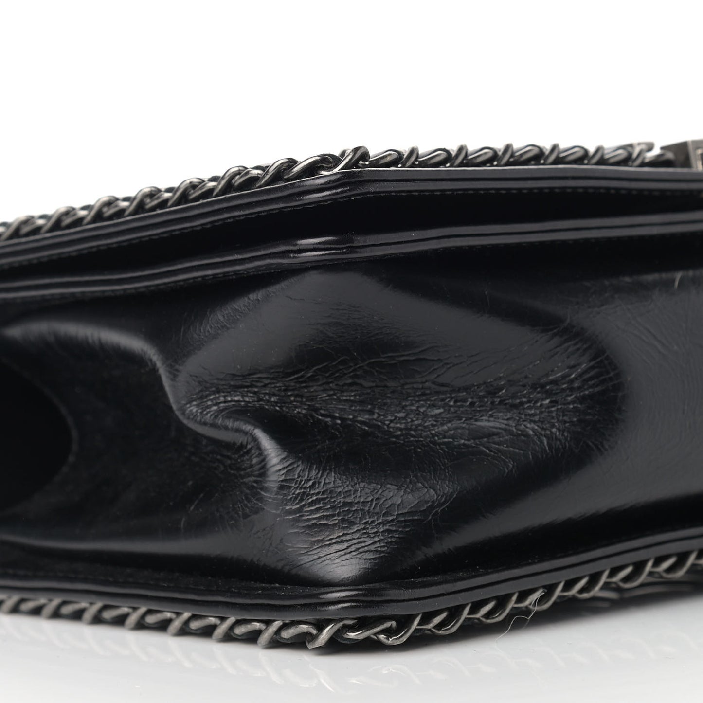Glazed Calfskin Quilted Medium Boy Chained Flap Black