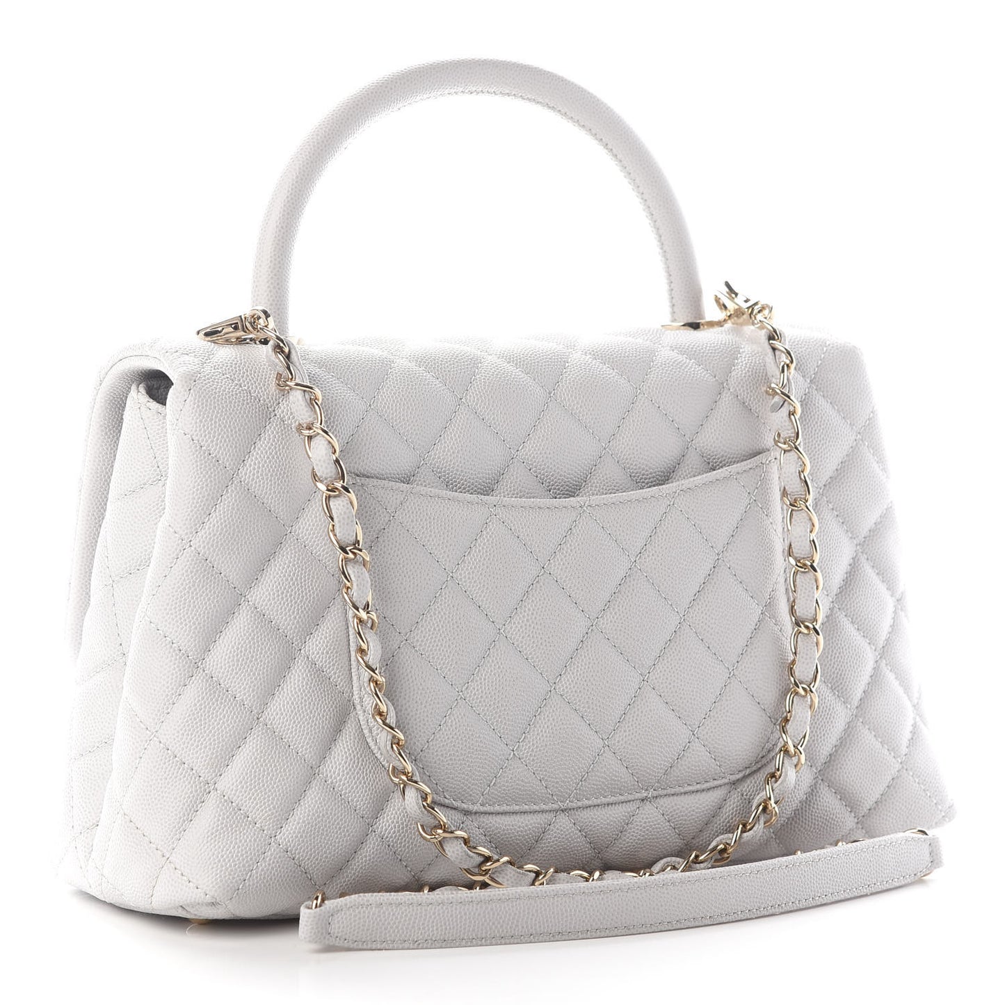 Caviar Quilted Small Coco Handle Flap Light Grey