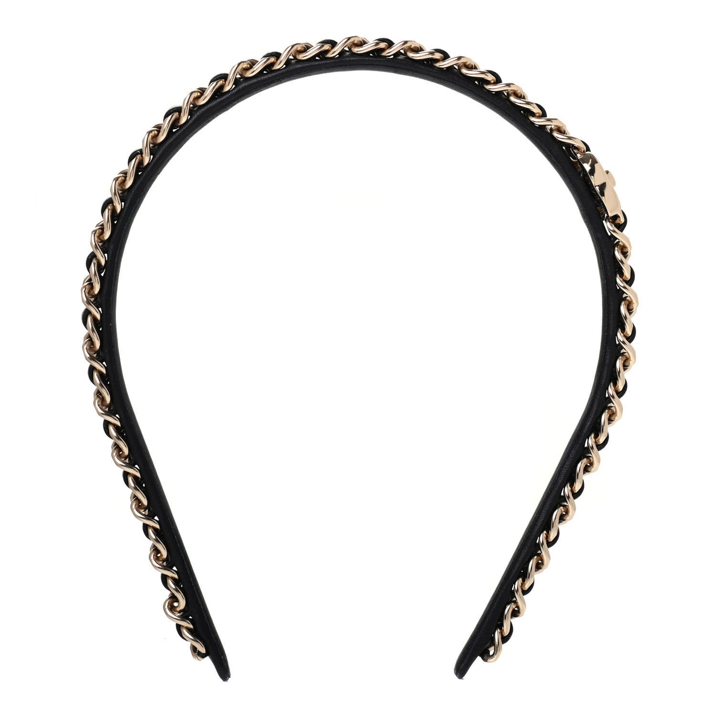 Metal Lambskin Chain CC Headband Black Gold