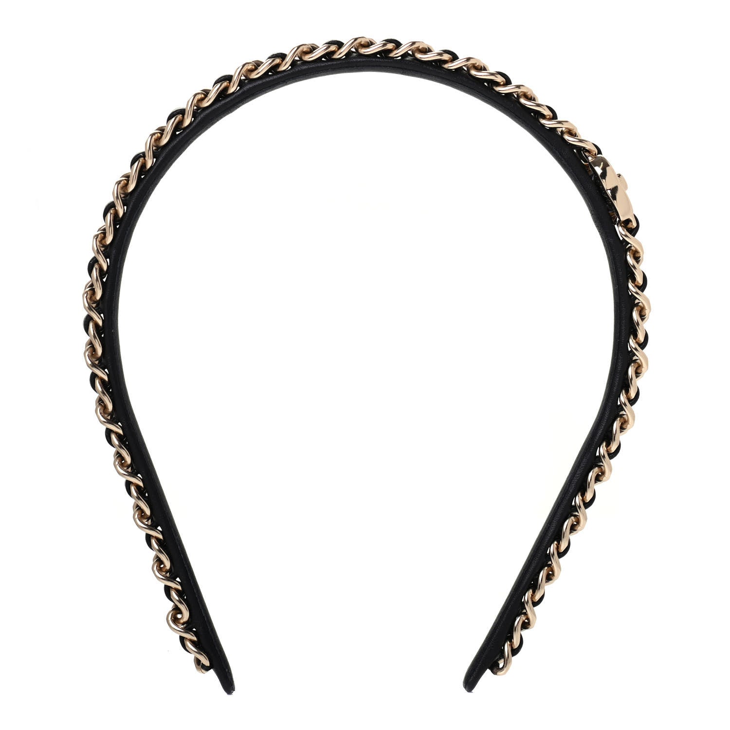 Chanel Metal Lambskin Chain CC Headband Black Gold 2 of 3