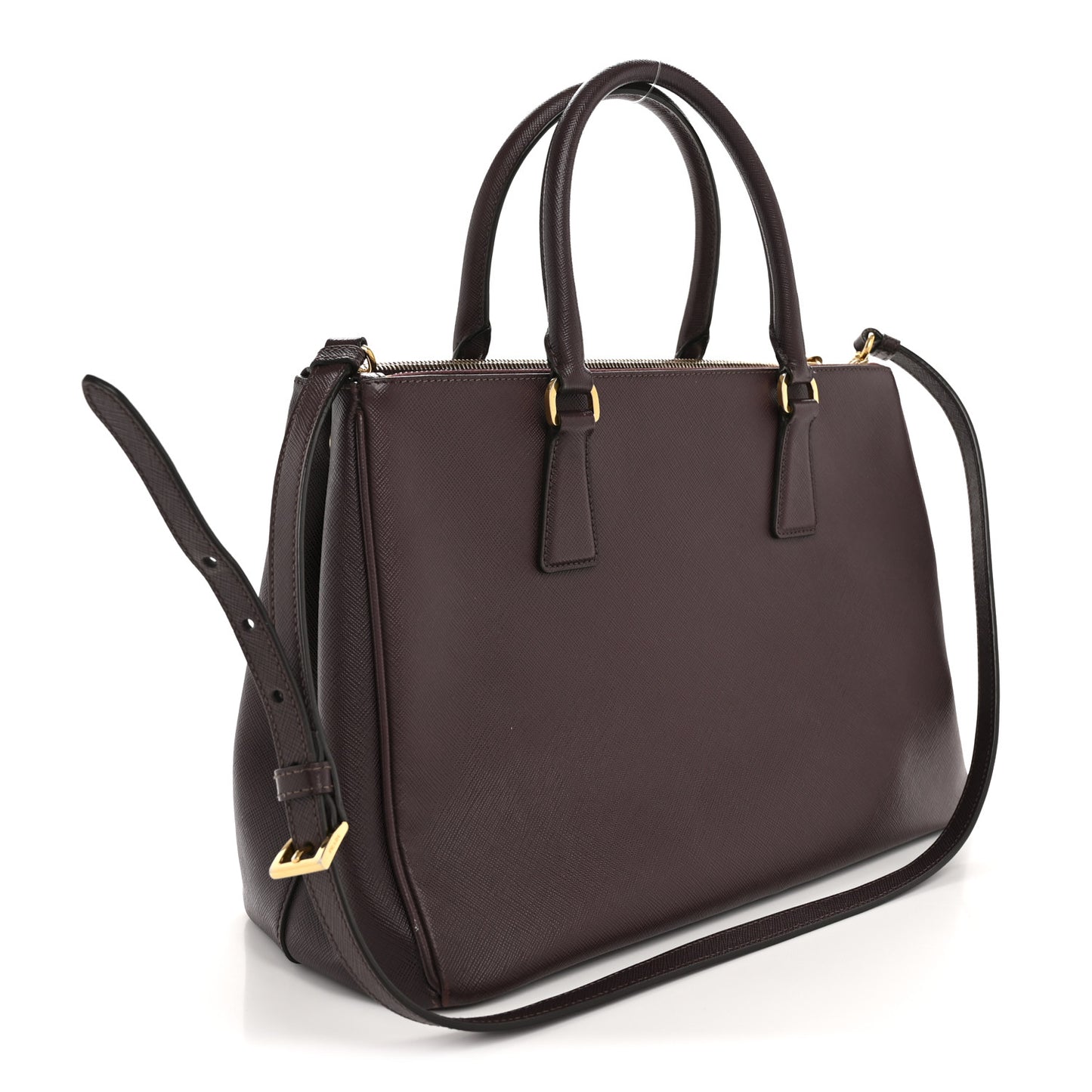 Saffiano Lux Medium Double Zip Tote Bordeaux