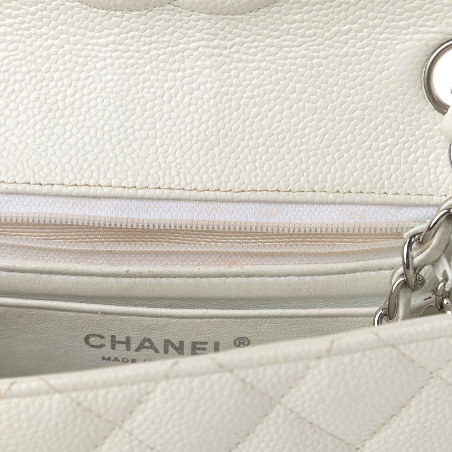 Caviar Quilted Mini Square Flap White