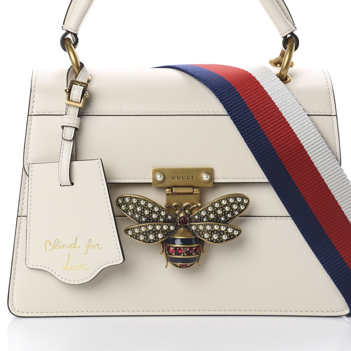 Calfskin Sylvie Web Small Queen Margaret Top Handle Bag White