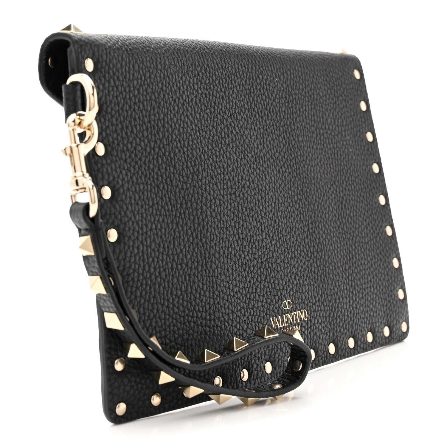 Valentino Garavani Pebbled Calfskin Medium Rockstud Envelope Flat Wristlet Pouch Black 3 of 8