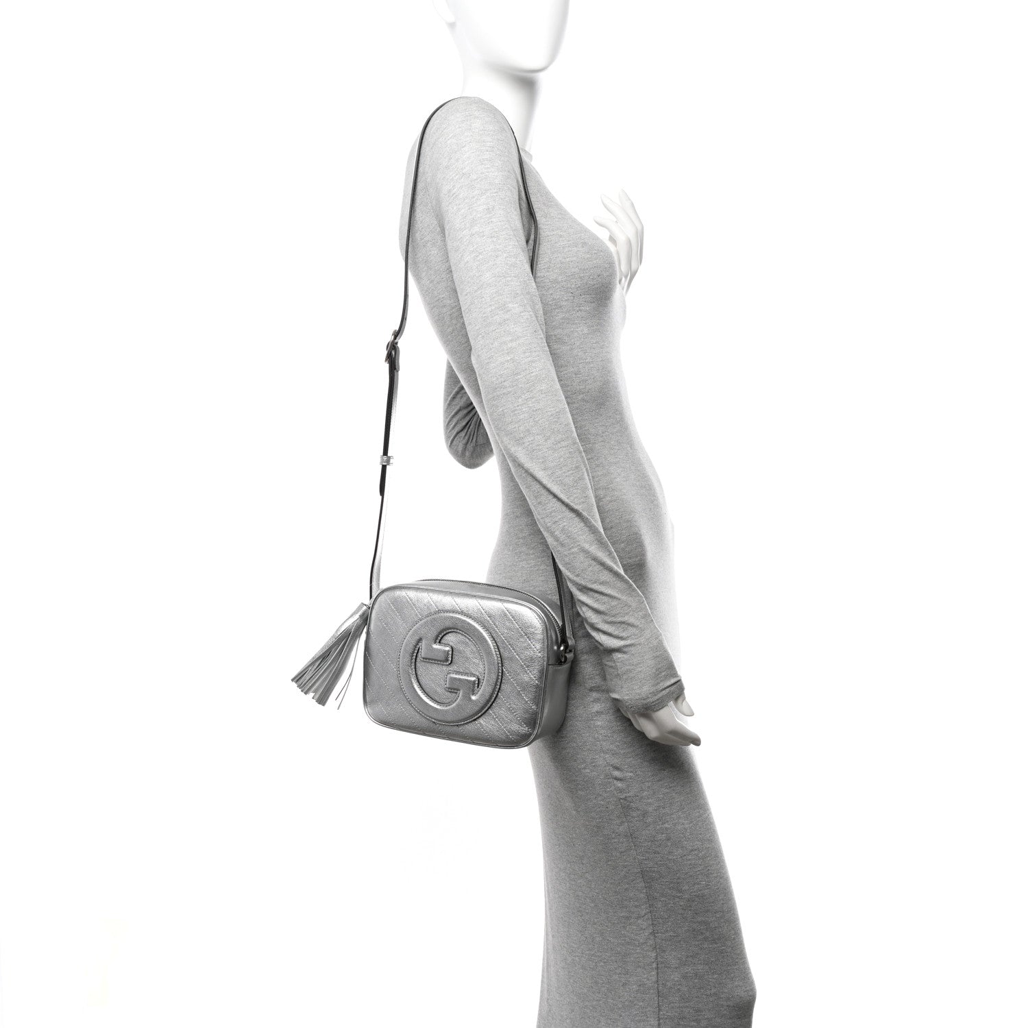 Gucci Metallic Sakai Be Green Calfskin Diagonal Stitched Small Blondie Shoulder Bag Silver 2 of 10