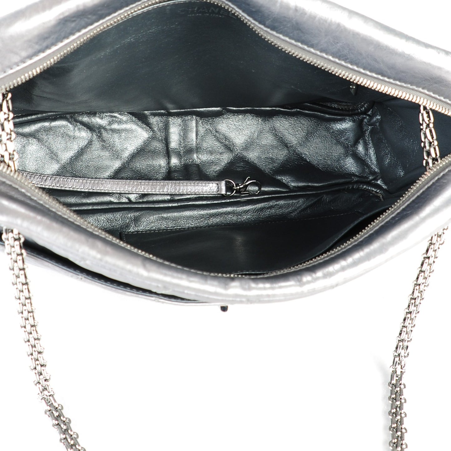 Metallic Aged Calfskin Quilted Large Reissue Camera Case Silver
