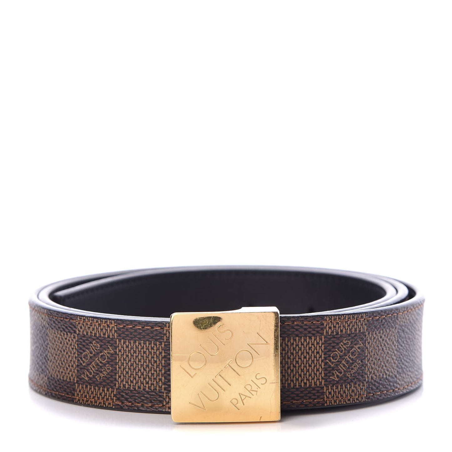 Damier Ebene LV Paris Buckle Belt 95 38 Gold
