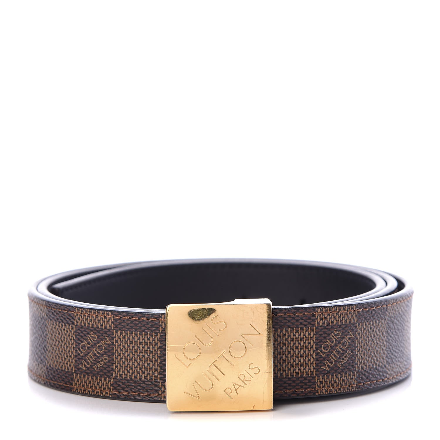 Louis Vuitton Damier Ebene LV Paris Buckle Belt 95 38 Gold 1 of 7