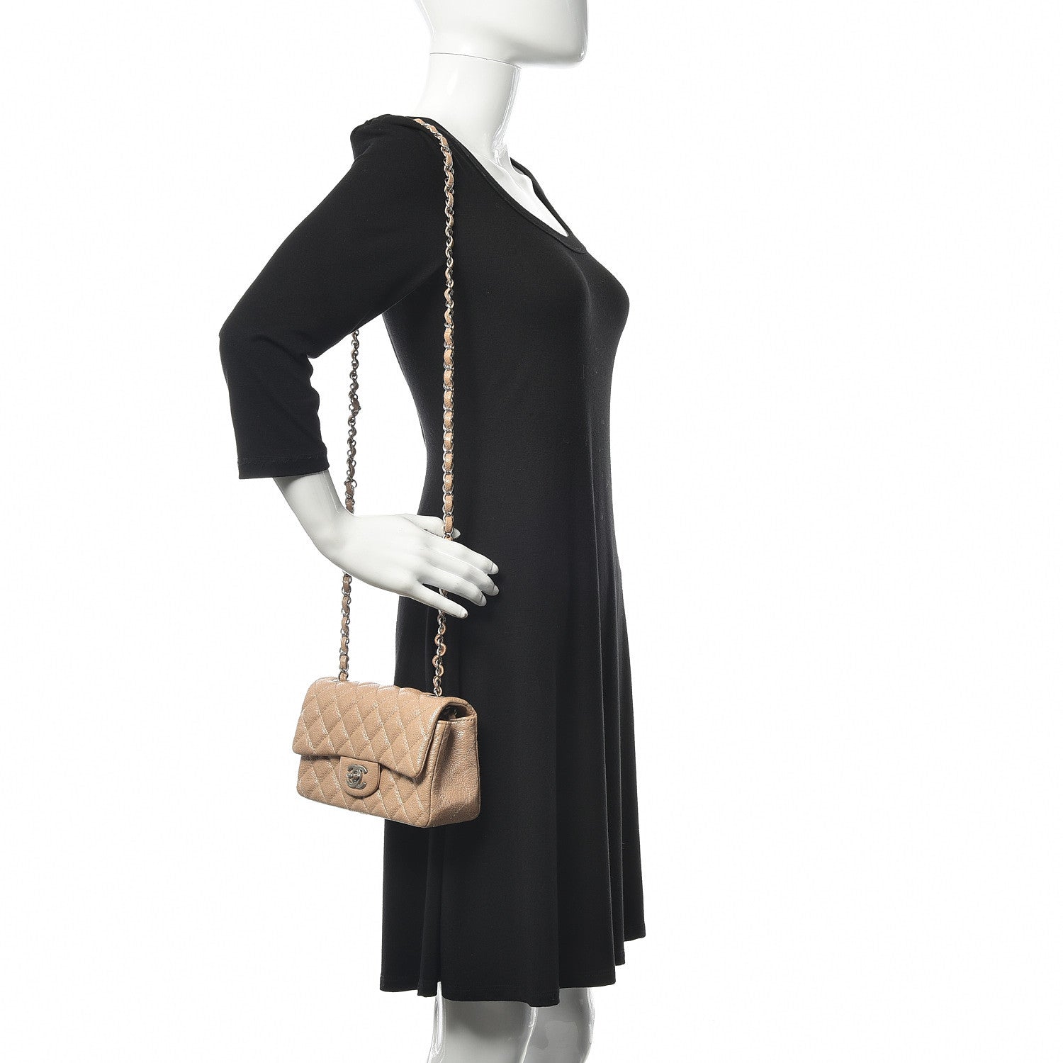 Chanel Pearly Caviar Quilted Mini Rectangular Flap Beige 2 of 12
