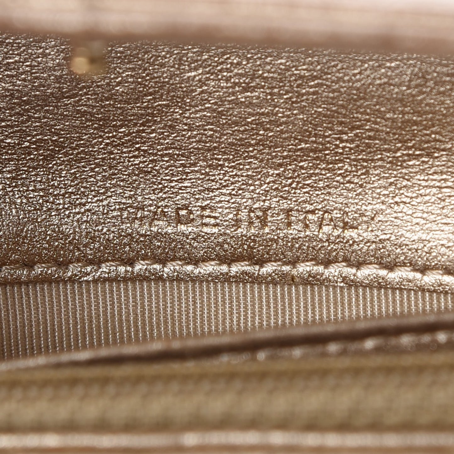 Metallic Lambskin Quilted Large Gusset Flap Wallet Pale Gold