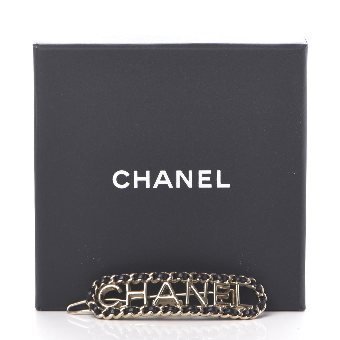 Metal Lambskin Vintage Allure Logo Hair Clip Black Gold