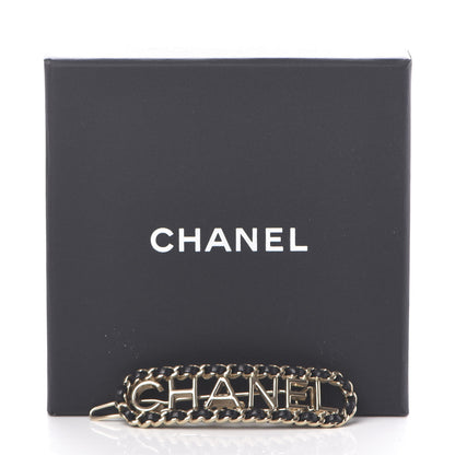 Chanel Metal Lambskin Vintage Allure Logo Hair Clip Black Gold 4 of 4