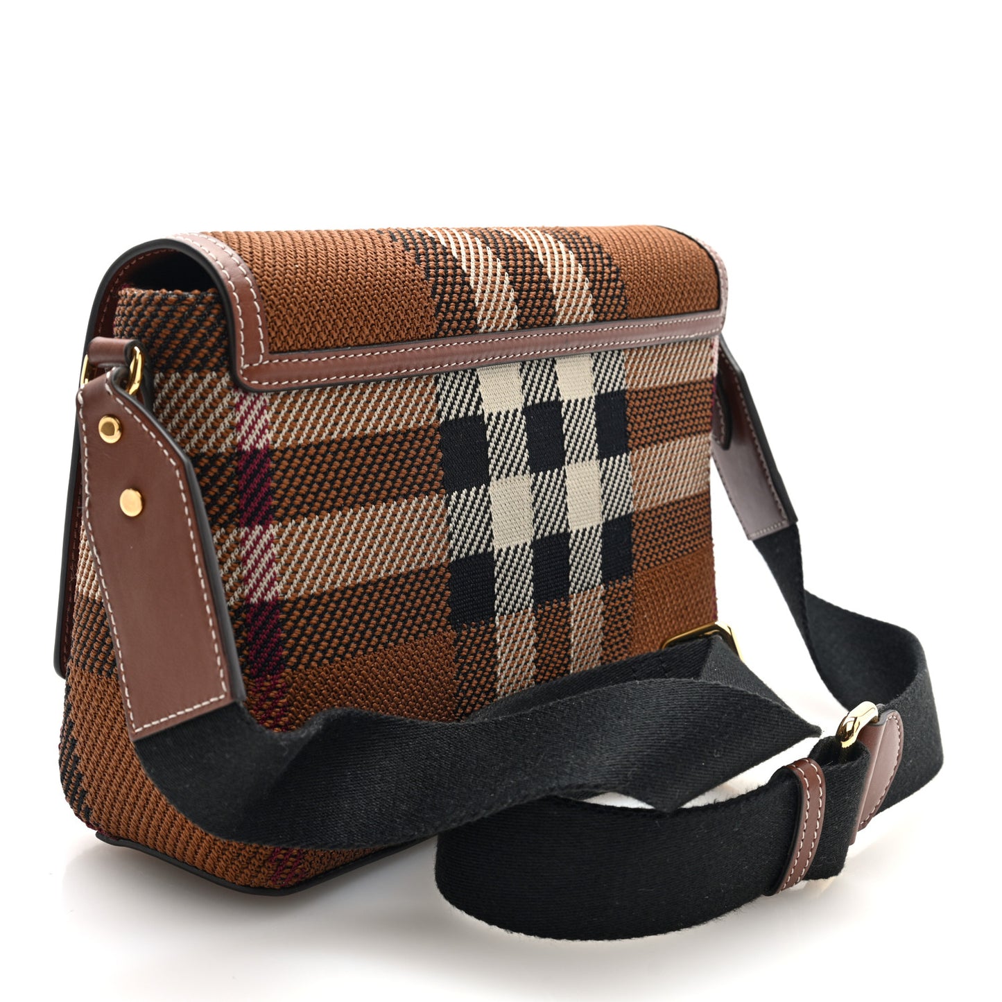 Calfskin Exaggerated Check Note Crossbody Bag Dark Birch Brown