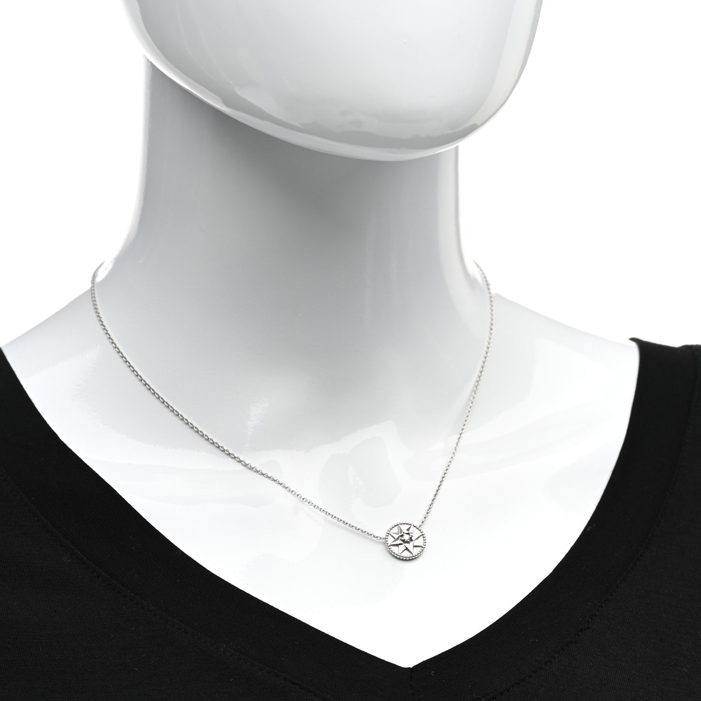 18K White Gold Diamond Mother of Pearl Rose Des Vents Necklace