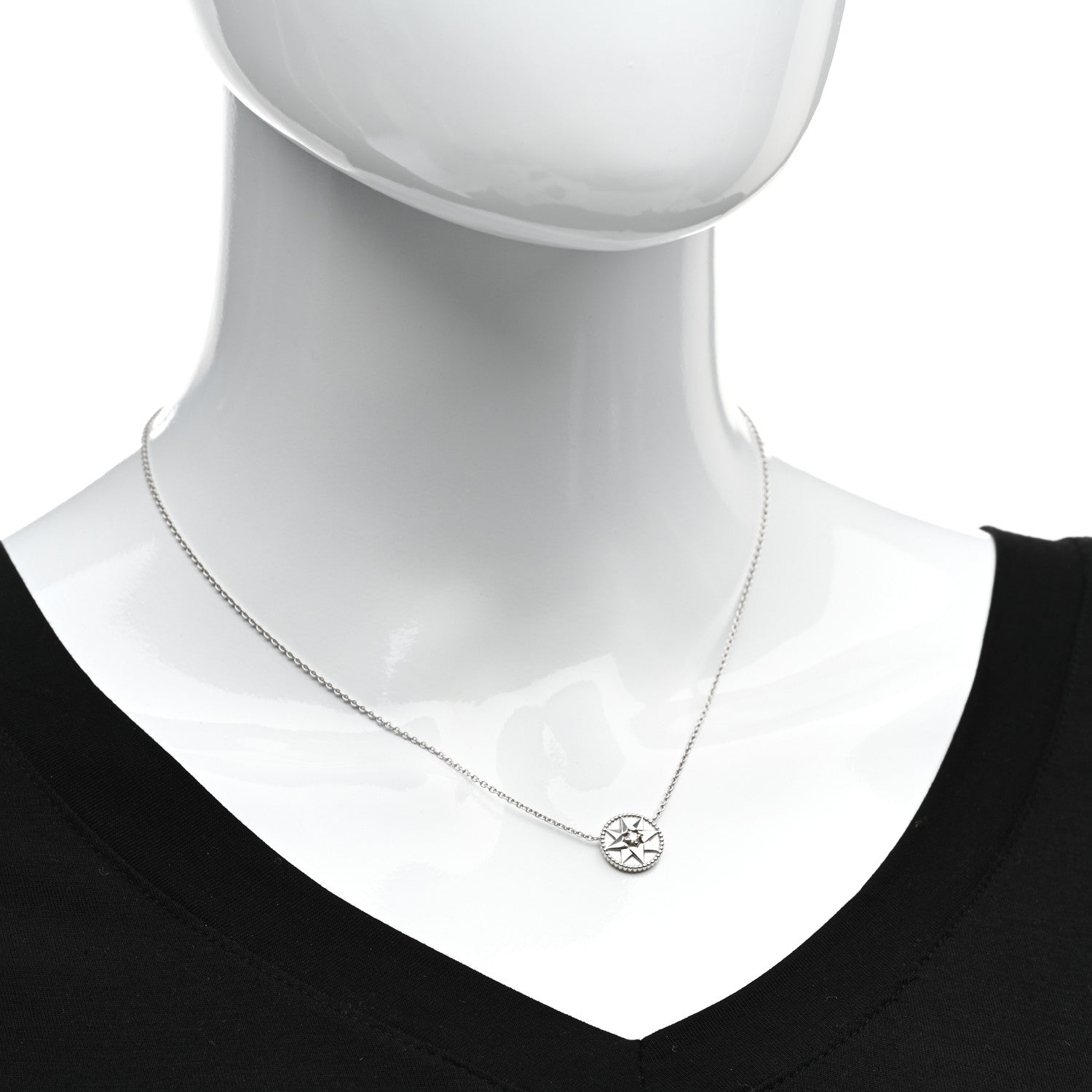 Christian Dior 18K White Gold Diamond Mother of Pearl Rose Des Vents Necklace 2 of 5